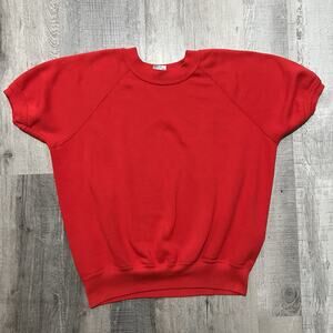 VTG Gearing Up Short Sleeve Sweatshirt Blank Red 80s Gym Athletic Work Out M/L